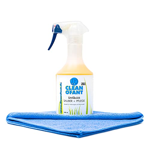 cleanofant Juego Uni Quick limpio + Cuidado 500 ml + Microfibra de gamuza – Lavado sin agua. Limpiador Cuidado de/con sellado para caravana, autocaravana, Caravan, presupuesto