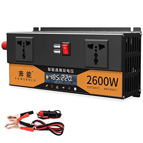 Convertidor de Corriente 1300W DC 12V24V a 220V 230V 240V AC Inversor con Adaptador para Encendedor de Cigarrillos, Pico 2600W Universal de Doble Voltaje Transformador