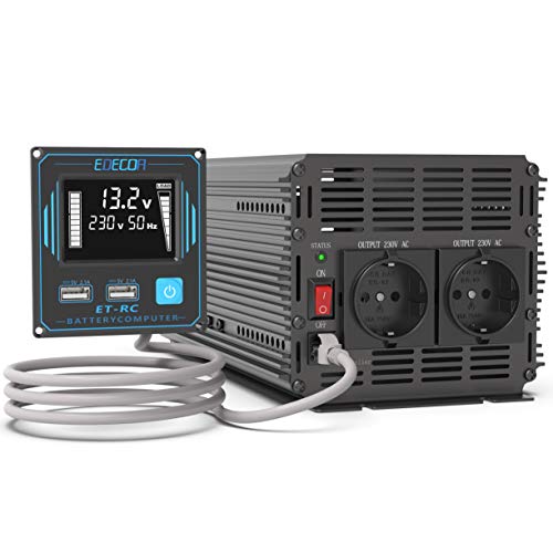 EDECOA inversor 12v 220v Onda Pura 2000w convertidor de Corriente con Mando 2X USB para Autocaravana para Coche Placa Solar Sistema de Aislamiento galvanico (2a generacion)