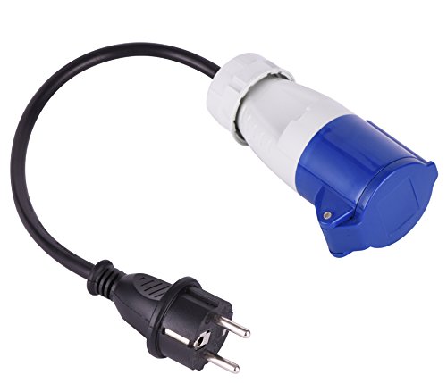 Electraline 20848043F, Adaptador Industrial con 1 Toma CEE + Enchufe Schuko (por Caravana, Obra de construcción, Barco, Autocaravana, Camping) -Área Exterior IP44, Negro