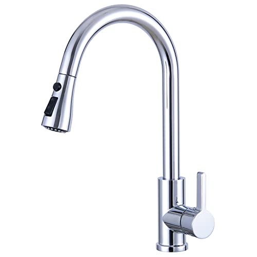 Grifo de cocina de alta presión extensible 360° giratorio monomando grifo de fregadero con ducha de 3 modos, grifo mezclador de arco alto para cocina, grifo de cocina extensible