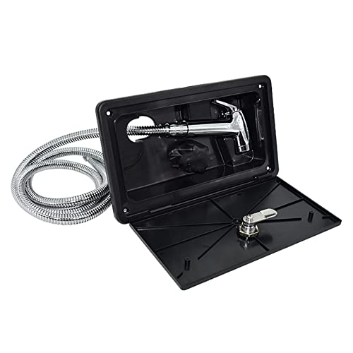 GX&XD Kit De Cabina De Ducha Exterior Cabezal De Ducha Exterior Interruptor De Frío Caliente con 2 Llaves para Barco Marino RV Autocaravana Caravana Camper Refit(Color:Negro)