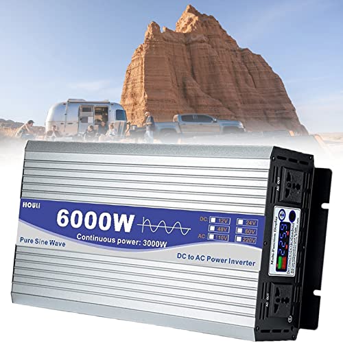 HNCXHX 6000W 7000W 8000W 10000W 12000W Inversor De Onda Sinusoidal Pura DC 12V 24V 48V 60V A AC 220V Transformador Inversor De TensióN con 2 Tomas De AC Autocaravanas CamióN Barco Camping,12V-6000W