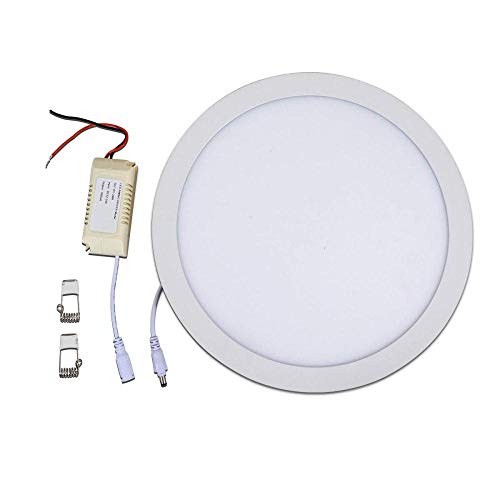 HugeAuto - Foco de techo para interior (LED, luz blanca cálida, 12 V, 24 W, CC), para autocaravana, caravana, barco, cocina, sala de estar, forma de círculo, delgada