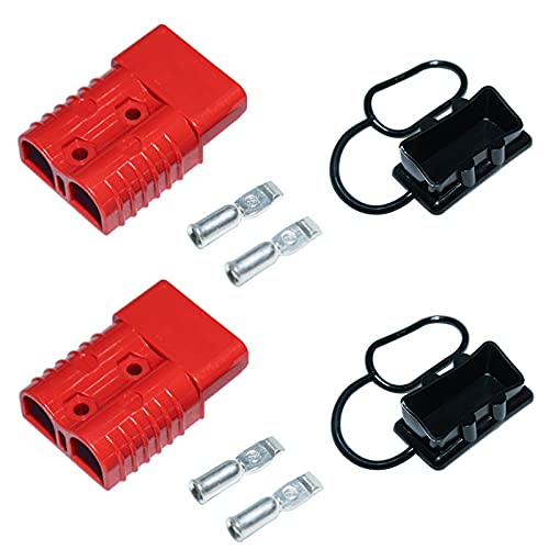 LEZED Conector de Alimentación de Batería Coche Batería de Conexión Rápida 50A 600V Enchufe Rápido del Conector de la Batería para Automóvil Autocaravana Caravana Barco 2 juegos de rojo