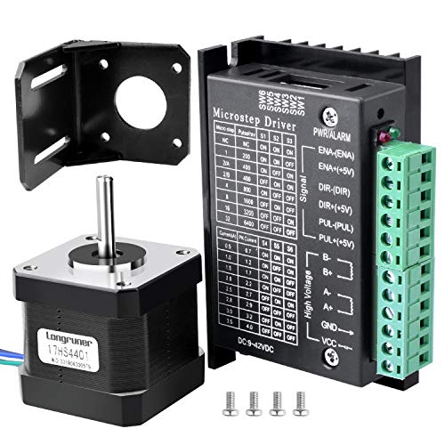Longruner Nema 17 Motor Paso a Paso, Conductor de Motor Paso a Paso,para Impresora 3D / CNC,Bipolar 1.7A / 24V 42X40mm Cuerpo 4-Lead &32 Segmentos 4A 40V 57/86 Motor Paso a Paso Driver LD09