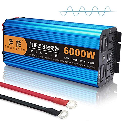 QHYTL Convertidor de Voltaje del inversor de energía de Onda sinusoidal Pura DC 12V 24V a AC 220V 3000W con enchufes duales y Puertos de Carga USB Pantalla LED, para autocaravanas, camio