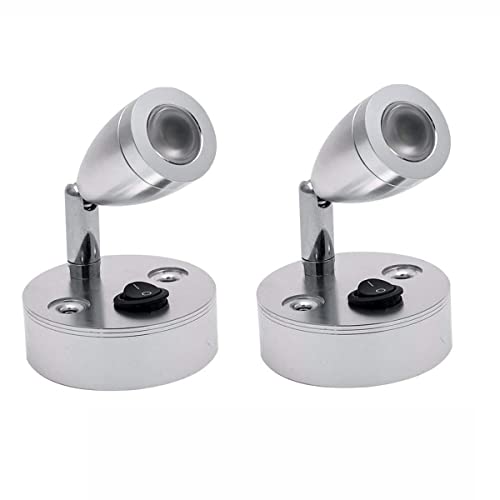 Riloer Luz de Lectura LED, Luz de Lectura SpotLight LED de 12V con Interruptor, Iluminación Interior para Autocaravanas y Barcos, Color Plateado y Luz Blanca 2 Luces