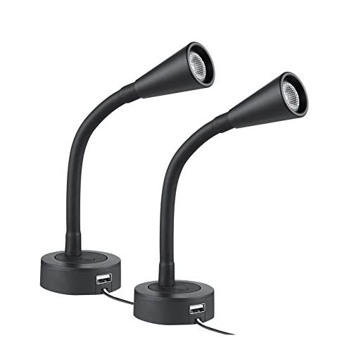 Acegoo 2 x Lámpara de Lectura LED 12V Regulable Lámpara de Cama Cuello de Cisne Flexible 3200K DC 24V avec USB para Autocaravana Caravana Barco Camión Furgoneta Remolque Interior Montaje en Superficie