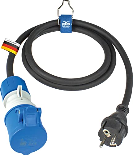 as - Schwabe - CEE Cable adaptador para exteriores de 1,5 m, acoplamiento CEE de 3 polos con indicador de tensión powerlight + enchufe con contacto de tierra, para uso en exteriores con IP44 I 61406
