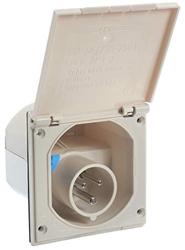 as - Schwabe - Enchufe para caravanas CEE - Enchufe de superficie para exteriores de 230 V / 16 A con tapa abatible - Enchufe de 3 polos para caravanas - Para uso en exteriores - IP44 - Blanco