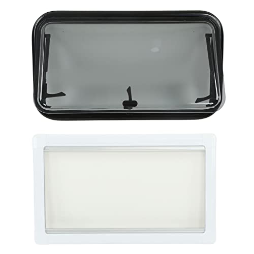 Camper Window, RV Push Window Keep Insects Out 730x430mm Apertura de 70 Grados Marco de Aleación de Aluminio de Vidrio Acrílico con Parasol de Pantalla para Remolques Autocaravanas