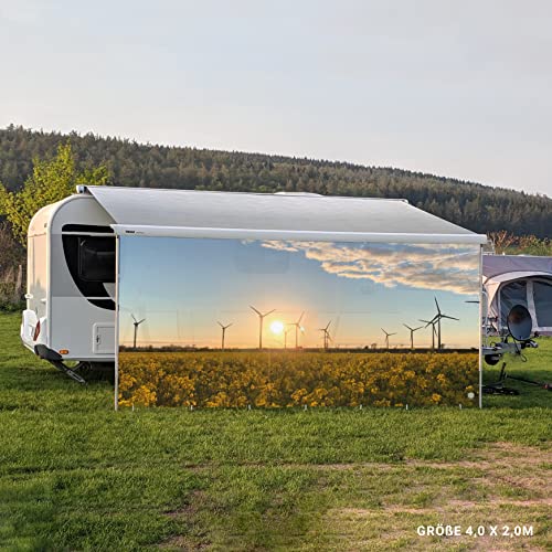 Campidoo - Toldo de pared frontal, protección solar y protección visual, impresión fotográfica de campo de colza, varios tamaños, fijación de barra de refuerzo, accesorios para caravanas