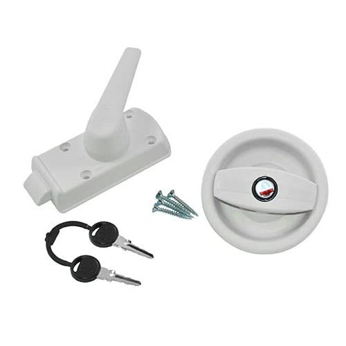 Cerradura blanca perla con asa para puerta de caravana con apertura a la izquierda + barril y llaves