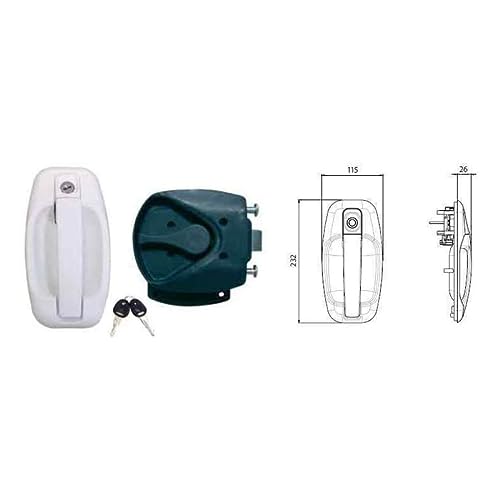 Cerradura completa Star Protek blanca para autocaravana, parte exterior + pieza interior