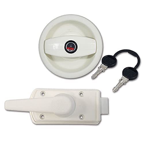 CR-MOESANCO® Cerradura de entrada para autocaravana o caravana blanca con mango y llave giratoria derecha redonda