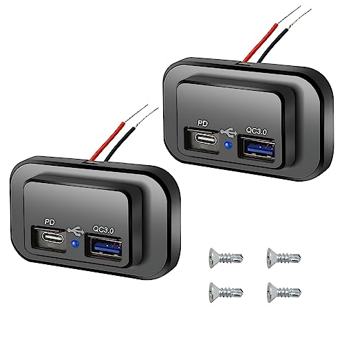 DAWRIS 2pcs Cargador Coche Carga rapida,12V 4.8A Doble Puerto USB Cargador de Coche Enchufe de zócalo con LED a Prueba de Agua para automóviles Barcos Camiones RVs Autocaravana