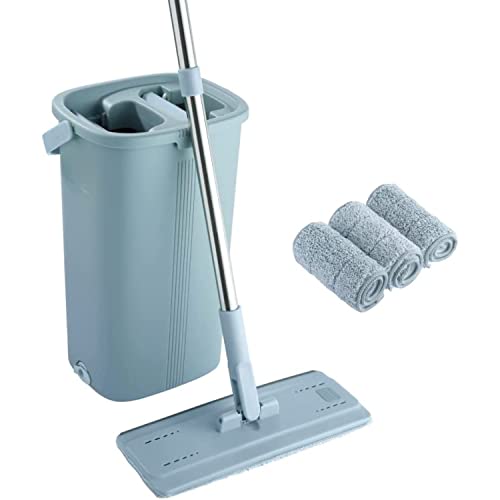 EasyGleam- Juego de fregona y cubeta de microfibra con mango de acero inoxidable,innovador cubo de doble cámara para uso húmedo y seco.Incluye 2 almohadillas reutilizables, apto para todo tipo de piso
