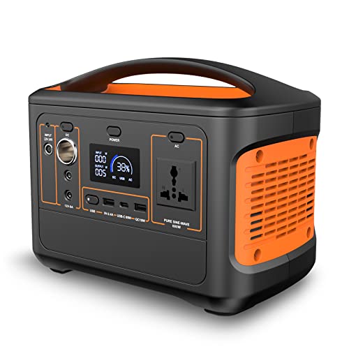 Estación de energía portátil batería de litio de reserva 600W para vacaciones en autocaravana, camping, aventuras y emergencia（Naranja）