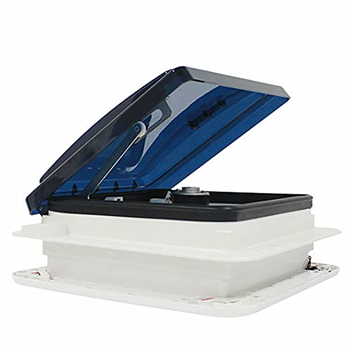 Futchoy 28 x 28 cm RV Luca Ventilador de techo de techo Ventilación de techo Escape Escotilla de techo con luz LED, equipado con protección contra insectos de acero inoxidable