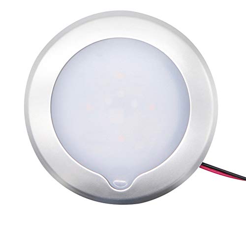 Gloaso 12v 24v CC RV Bote Luces de Techo de Panel LED Regulable de 15 cm con botón táctil Blanco cálido 3000K 4.5W 400 LM Remolque Lámparas Interiores Reemplazo IP67 Montaje en Superficie