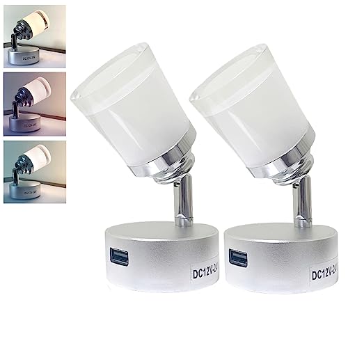 Intckwan Luces Led 12v para Autocaravana, 12v LED Lámpara de Lectura Caravana con USB, 3W, Táctil Interruptor Regulador, 3 Colores, para DC12-24v Coche Camión Caravana Camping Barco(2 Piezas)
