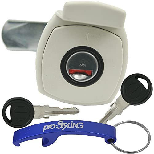 Juego de cerradura de puerta de servicio, caja de gas para caravana o autocaravana, color blanco, 47 x 47 mm, con llavero Pro Styling
