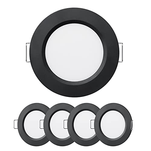 Obeaming 4 x Downlight Led Techo 12V Caravana Panel Empotrable Redondo Foco 2,5W 5000K Blanco frío Agujero 58mm 215lm Negro Regulable para Muebles Barco Camper Furgo Baño (sin transformador)