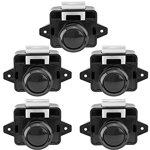 OCGIG 5 piezas de cerraduras de botón para puerta de gabinete, pestillo para caravana, autocaravana, caravana, furgoneta, armario, perilla negra