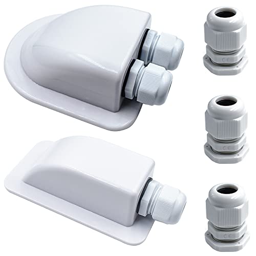 QIQIN Pasacables para Techo Doble/un Cable Entrada Glándula Caja IP68 impermeable Plástico ABS con Cable Gland para Paneles Solares de RV, Botes, Caravana y Marina(Blanco)