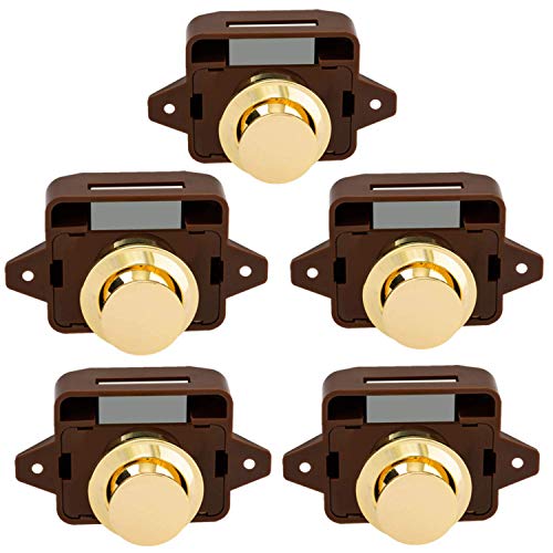 Sadkyer 5 unidades Serías Llave Botón Presionador Captura Cerradura de Botón de Puerta para RV Caravana Gabinete Placa para Autocaravana, Marrón Oro
