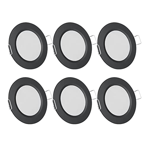 Tinylite DC 12V Downlight LED Techo, 2,5W Foco Empotrable Regulable, para Autocaravana Caravana Barco Cocina Baño, Redondo Extraplano Φ58-62mm, Transformador no incluido (Negro, 3200K)