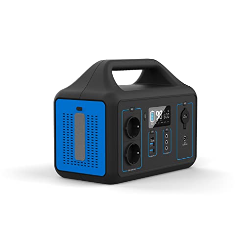 Tiontep Estación de energía portátil batería de Litio de Reserva 600W para Vacaciones en Autocaravana, Camping, Aventuras y Emergencia（Azul）