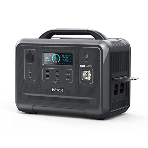 VDL Estación de energía portátil 1200W, batería LiFeP04 de 960Wh, Batería de Respaldo con 2 1200W CA Salidas (2400W Pico), para acampadas, autocaravanas, emergencias HS1200