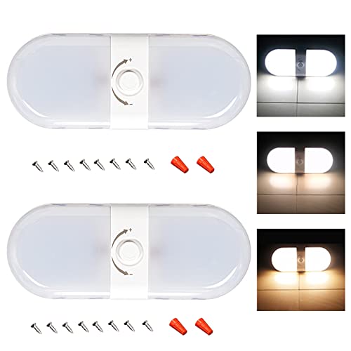 12V Luces Interiores Led, 2Pcs 12V Lámparas LED, Luz LED 12v Camper Luces LED Caravana Interior 12v Plafon LED 12v Autocaravana con Interruptor Rotativo Lampara Techo Regulable Coche