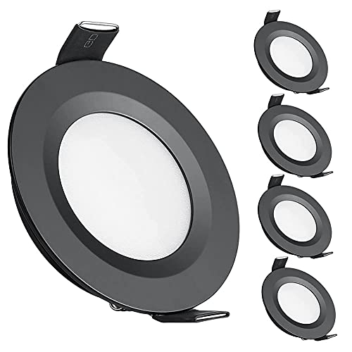 acegoo 4 x Foco Empotrable 12V LED Luz de Techo Downlight 3W Negro para Autocaravana Caravana Barco Camper Furgoneta Cocina Baño Muebles, 215LM Blanco cálido 3200K