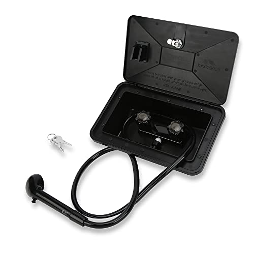Akozon Caja de Ducha Exterior para Caravana, Manguera de 1,5 M / 59,06 Pulgadas, Kit de Caja de Ducha Exterior de ABS Negro con 2 Llaves, Accesorios para Caravana, Caravana, Autocaravana