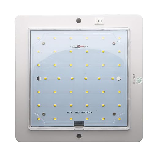 Baceyong Luz de techo cuadrado de, LED de 12-24V con ahorro de energía para autocaravana 9W para caravana, autocaravana, vehículo recreativo, bote, luz blanca de lámpara de techo