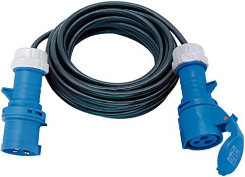 Brennenstuhl cable alargador de 10 m de enchufe y toma de corriente CEE 230V/16A (conector y clavija CEE, para uso en exteriores, obra, industria, camping, Made in Germany) negro