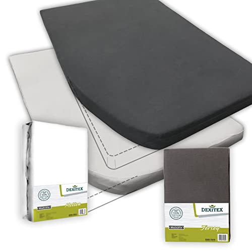 Dexitex - Sabanas Bajeras Caravana 2 Piezas - 1 Sabana Ajustable + 1 Protector de Colchon - Ropa Cama Autocaravana - para Colchon Camper - 100% algodón, Esquina Izquierda - Antracita