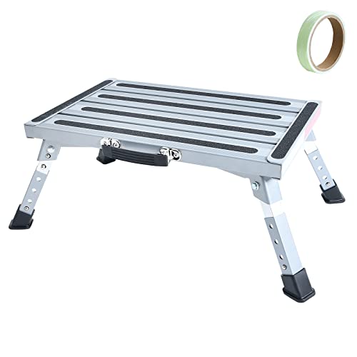 GARDTECH escalón para caravanas, Escalera para Caravana, Peldaño Plegable, Taburete Caravana, Peldaño Caravana, Escalon Autocaravana, Carga máxima de 150 kg con Tiras Fluorescentes