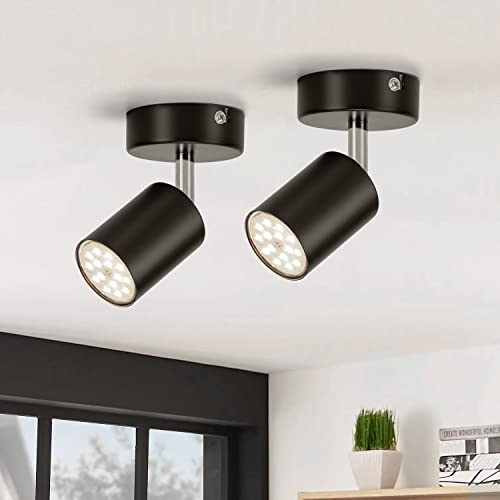 Gr4tec 2 x Foco Negro para Pared Giratorio 350°, Incluye 2 x 6W GU10 Bombillas Blanco Natural 4000K, Lámparas de Techo Orientales, AC 220V-240V 550LM, Focos para el Techo LED para Salón, Pasillo