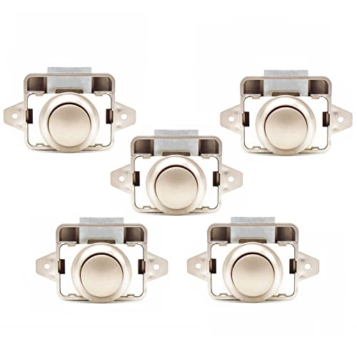 Hotiko Cerradura Puerta Boton Cierre Pulsador de Armario Bloqueo Push para Autocaravana Camper Caravana Barco 5 Piezas, Dorado champagne (Aleación de zinc y ABS)