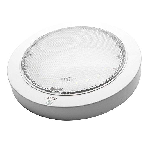 HugeAuto - Luz LED de techo para autocaravana, 12 V CC, 9 W, luz descendente para autocaravana, caravana, autocaravana, cromada, cálida, blanca, redonda, blanca