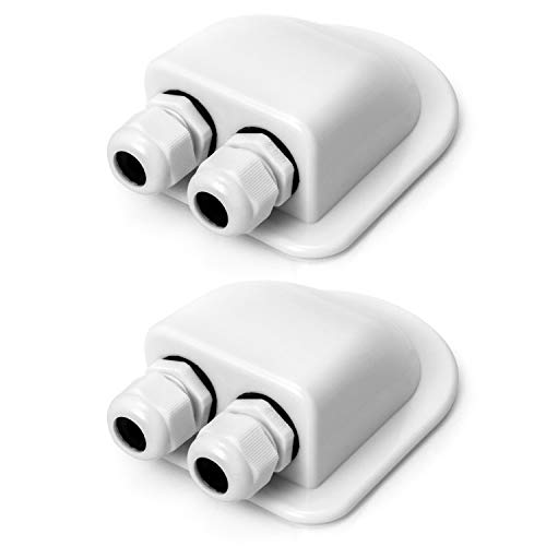 QWORK® 2 Piezas IP68 Impermeable ABS Solar Doble Cable Entrada Gland-Weather Resistente Doble Cable de Entrada para Paneles solares de RV, Caravana y Marina, Color Blanco