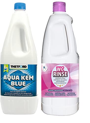 Thetford Aqua KEM Blue + Awaking Rinse 2L, Pack Aditivos para Aguas Negras de Caravanas y Cisterna, Depósito de Residuos y Agua Cisterna Autocaravanas, Sanitary Fluid, Líquido Potty, WC Quimico