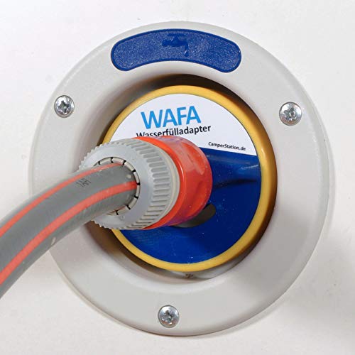 WAFA W3B - Adaptador de depósito de agua de 3 pines para conexión de manguera Gardena a autocaravana (tapa de 68 mm de diámetro)